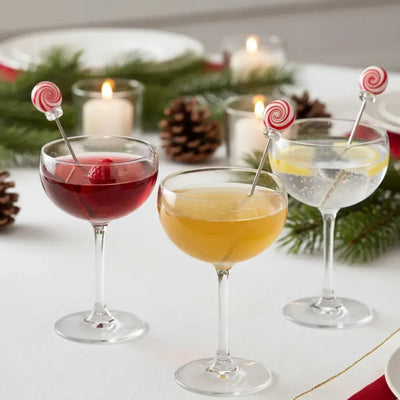 Conjunto 4 Peças Misturador Bebidas Natal Metal/Vidro Vermelho/Branco