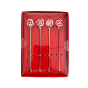 Conjunto 4 Peças Misturador Bebidas Natal Metal/Vidro Vermelho/Branco