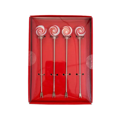 Conjunto 4 Peças Misturador Bebidas Natal Metal/Vidro Vermelho/Branco