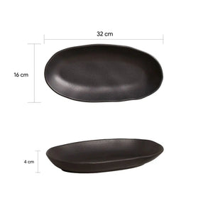 Conjunto 4 Travessas Grande Oval Funda Stoneware Orgânico Preto Matte 32x16 Porto Brasil