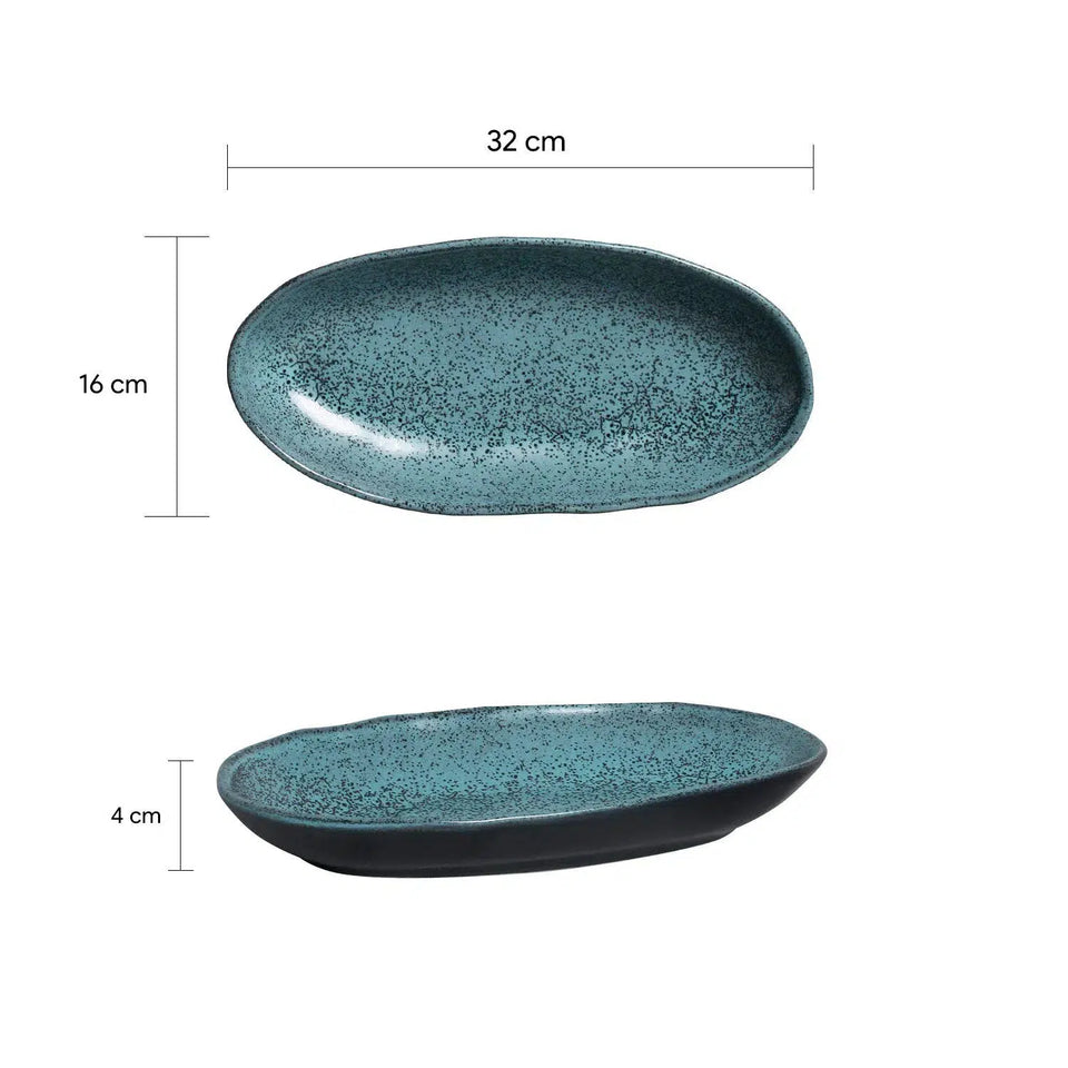 Conjunto 4 Travessas Oval Funda Grande Stoneware Orgânica Petroleum/Night Sky 32x16cm Porto Brasil