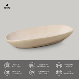 Conjunto 4 Travessas Oval Funda Grande Stoneware Orgânico Latte 32x16cm 650ml Porto Brasil