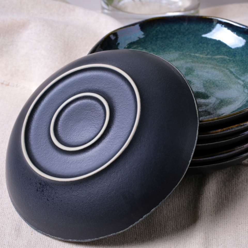 Conjunto 4 Travessas Oval Funda Grande Stoneware Orgânico Oceano com Fundo Preto 32x16cm 650ml Porto Brasil