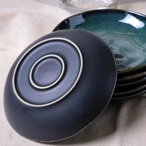 Conjunto 4 Travessas Oval Funda Grande Stoneware Orgânico Oceano com Fundo Preto 32x16cm 650ml Porto Brasil