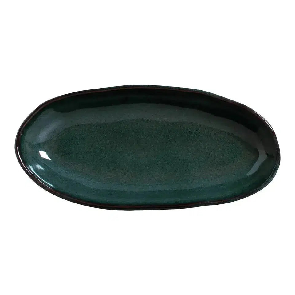 Conjunto 4 Travessas Oval Funda Grande Stoneware Orgânico Oceano com Fundo Preto 32x16cm 650ml Porto Brasil