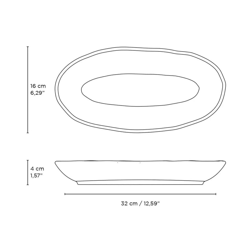 Conjunto 4 Travessas Oval Funda Grande Stoneware Orgânico Tourmaline 32x16cm 650ml Porto Brasil