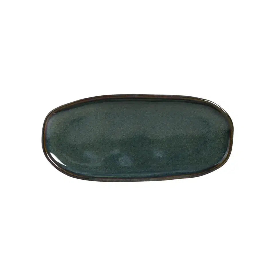 Conjunto 4 Travessas Oval Rasa Pequena Stoneware Orgânico Oceano com Fundo Preto 23x11cm Porto Brasil