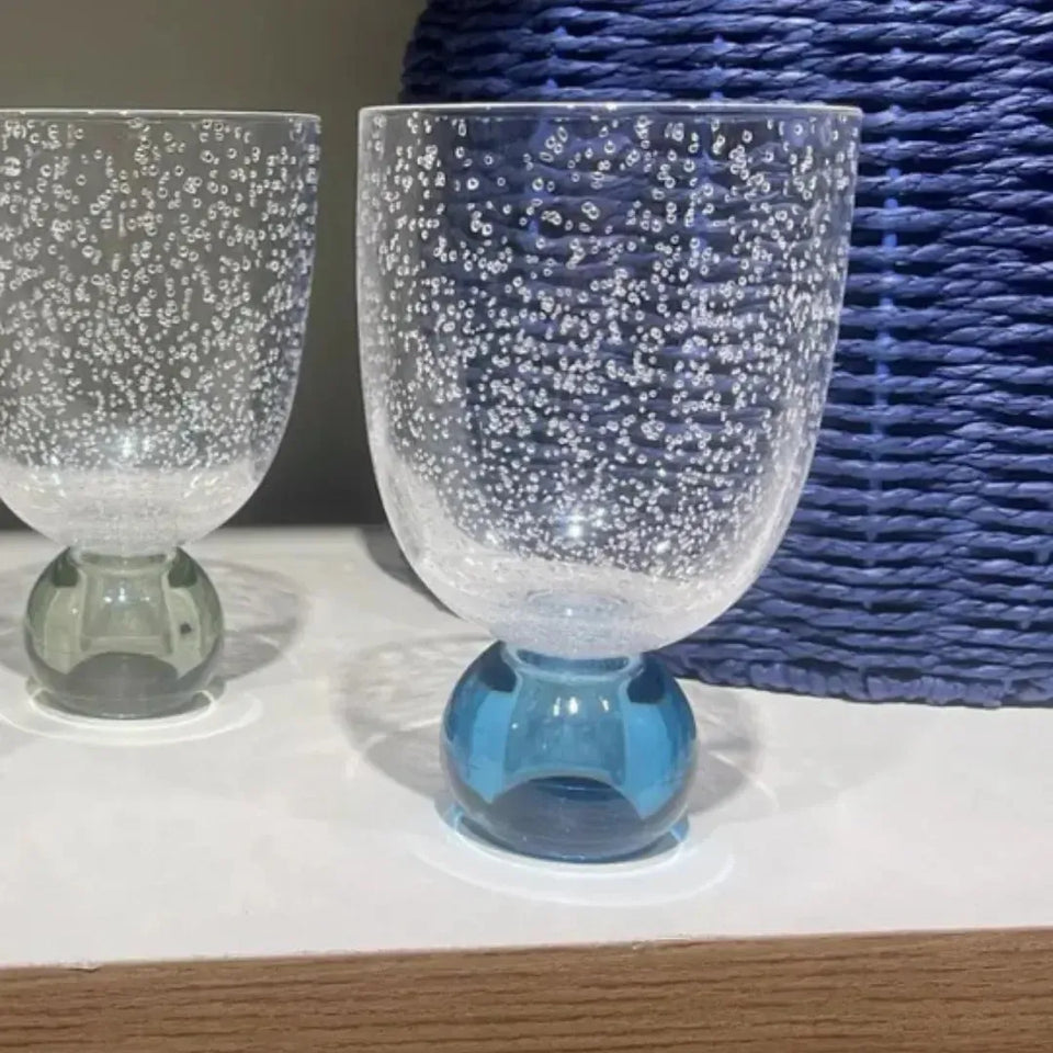 Conjunto 6 Copos Acrilico Detalhes Bolhas base Esfera Transparente / Azul Linha Sintonia 360ml