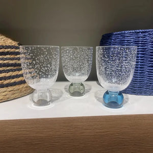 Conjunto 6 Copos Acrilico Detalhes Bolhas base Esfera Transparente / Azul Linha Sintonia 360ml