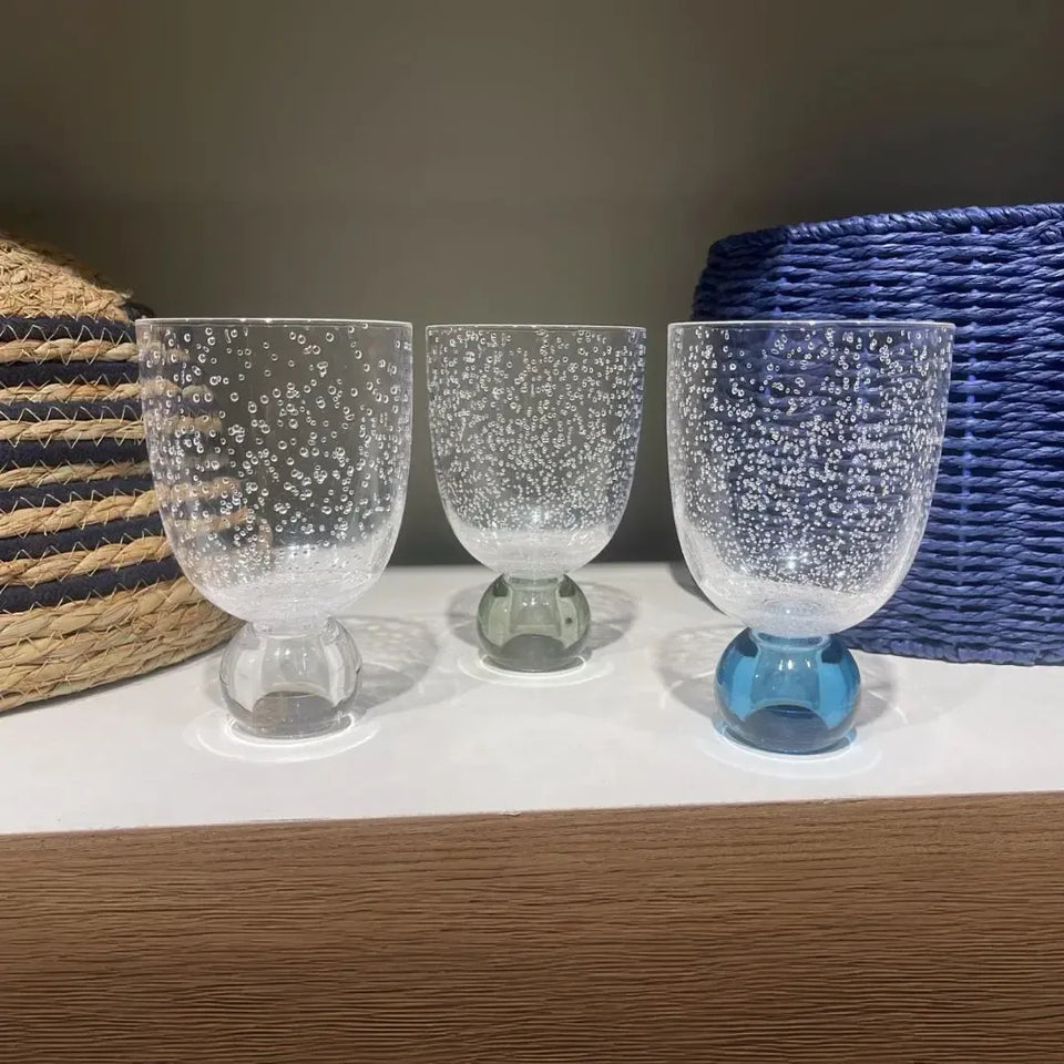 Conjunto 6 Copos Acrilico Detalhes Bolhas base Esfera Transparente / Azul Linha Sintonia 360ml