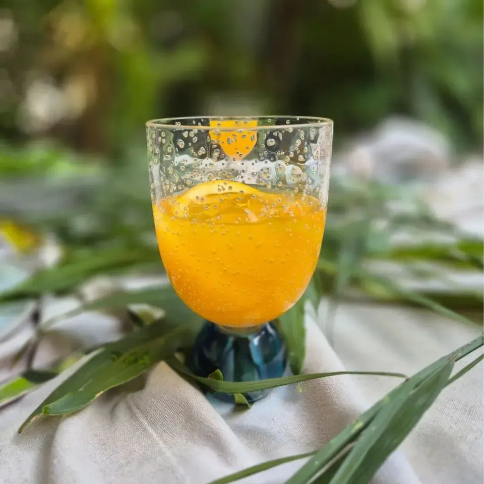 Conjunto 6 Copos Acrilico Detalhes Bolhas base Esfera Transparente / Azul Linha Sintonia 360ml