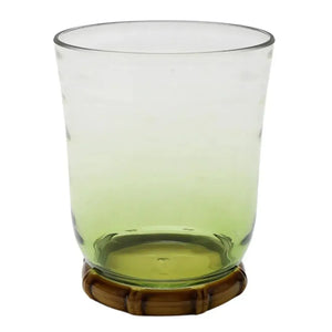 Conjunto 6 Copos Baixos Acrilico Verde com base Detalhe Formato Bambu 420ml