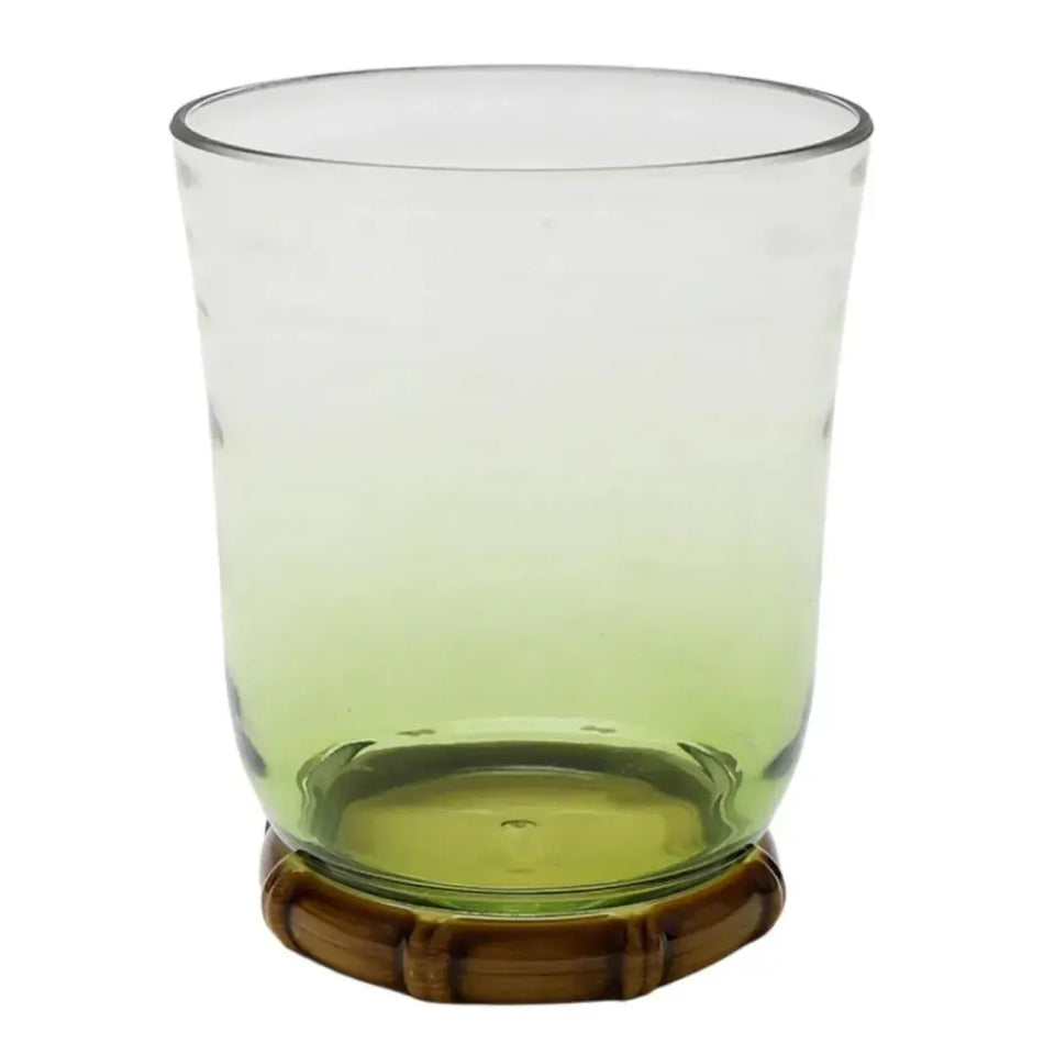 Conjunto 6 Copos Baixos Acrilico Verde com base Detalhe Formato Bambu 420ml