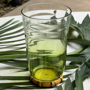 Conjunto 6 Copos Longos Acrilico Verde com base Detalhe Formato Bambu 650ml