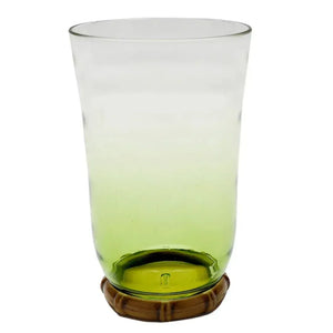 Conjunto 6 Copos Longos Acrilico Verde com base Detalhe Formato Bambu 650ml