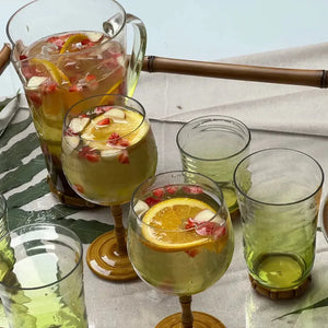 Conjunto 6 Copos Longos Acrilico Verde com base Detalhe Formato Bambu 650ml