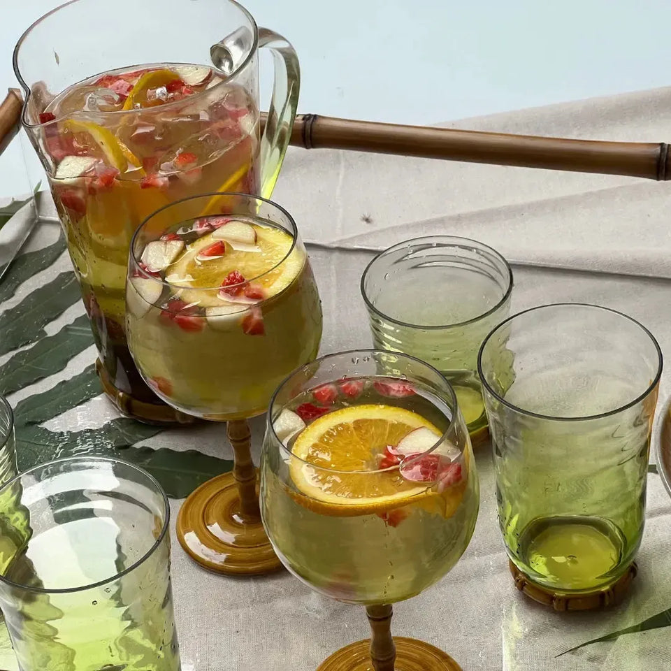 Conjunto 6 Copos Longos Acrilico Verde com base Detalhe Formato Bambu 650ml