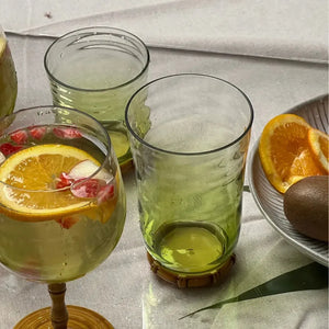 Conjunto 6 Copos Longos Acrilico Verde com base Detalhe Formato Bambu 650ml