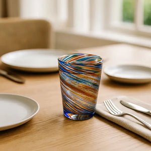 Conjunto 6 Copos Vidro Efeito Espiral Azul / Âmbar Linha Atmosfera 400ml