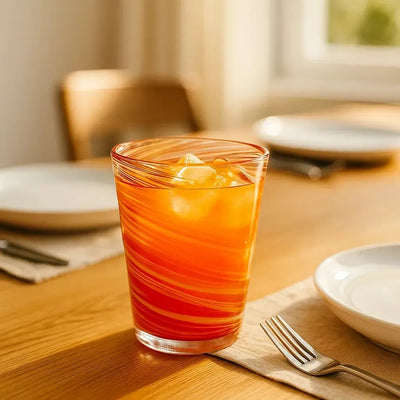 Conjunto 6 Copos Vidro Efeito Espiral Laranja Linha Atmosfera 400ml