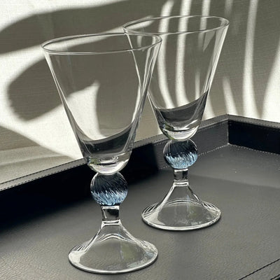 Conjunto 6 Copos para Água Vidro Transparente Haste Azul Linha Sintonia 300ml