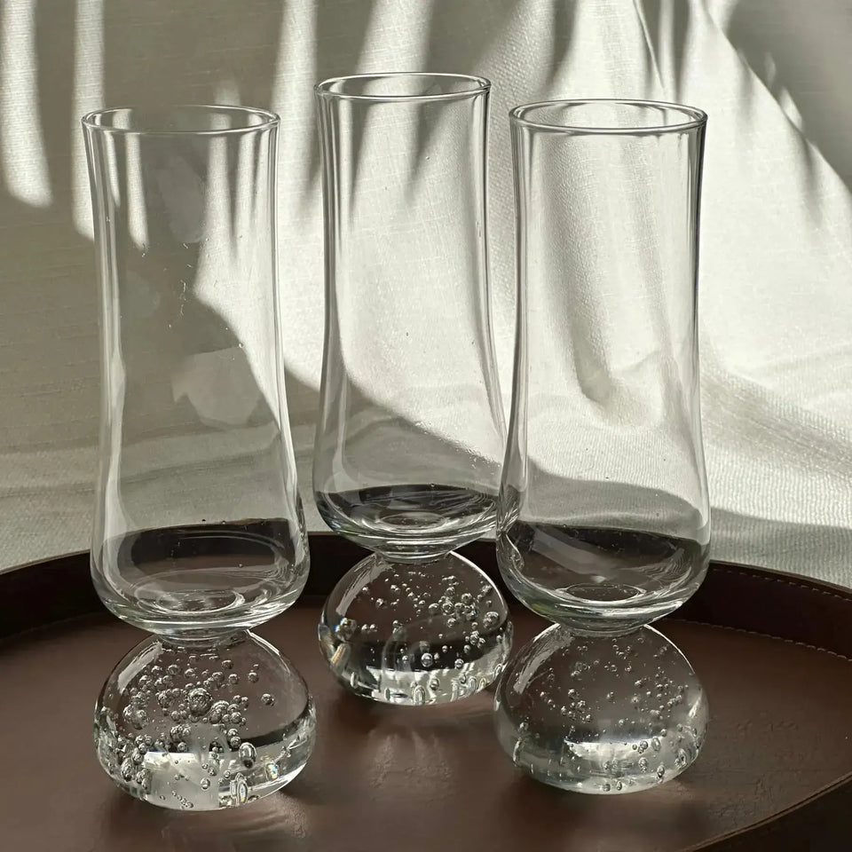 Conjunto 6 Copos para Água Vidro Transparente Haste Bolhas Linha Sintonia 220ml