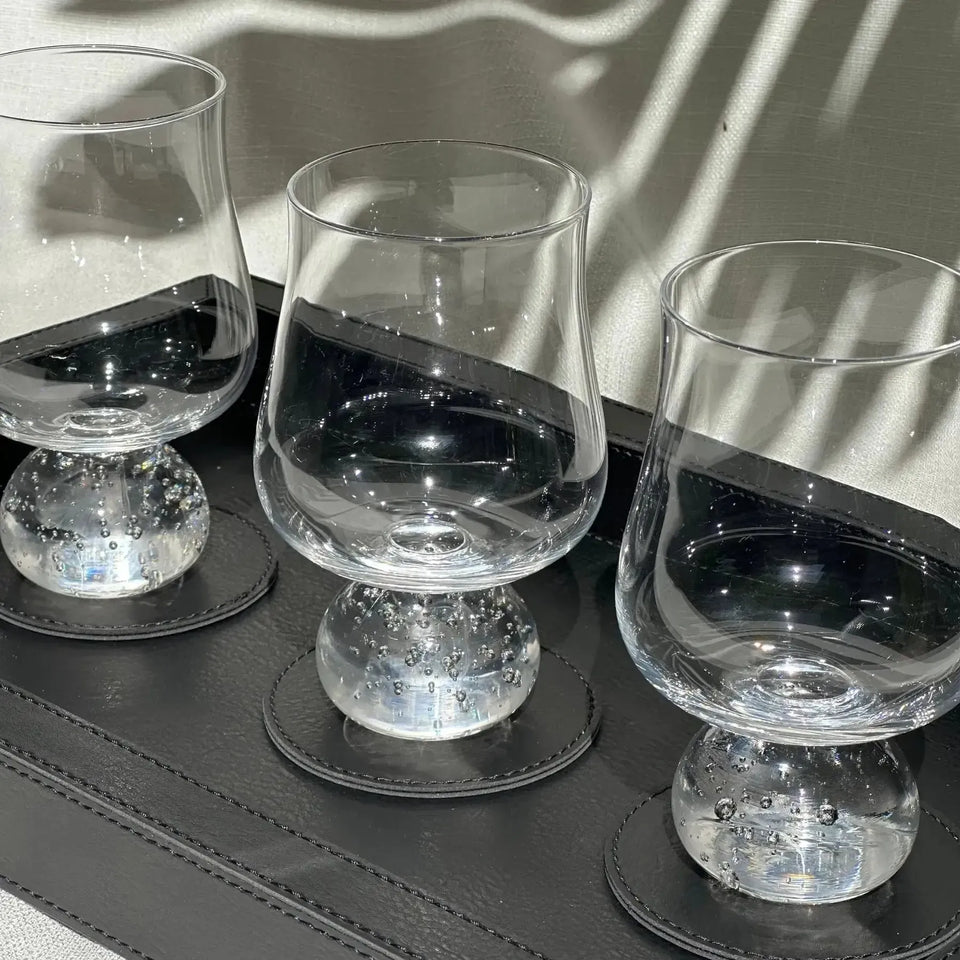 Conjunto 6 Copos para Água Vidro Transparente Haste Bolhas Linha Sintonia 440ml