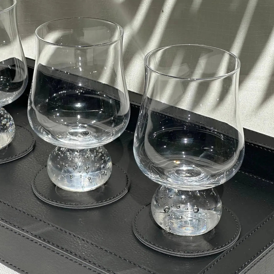 Conjunto 6 Copos para Água Vidro Transparente Haste Bolhas Linha Sintonia 440ml