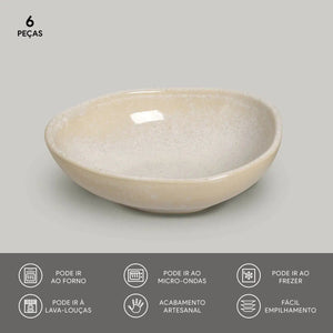 Conjunto 6 Cumbucas Oval Stoneware Orgânico Latte 14,5x12cm Porto Brasil