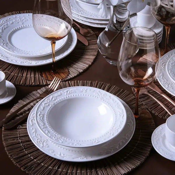 Conjunto 6 Pratos Fundos Stoneware Acanthus Branco 22cm Porto Brasil