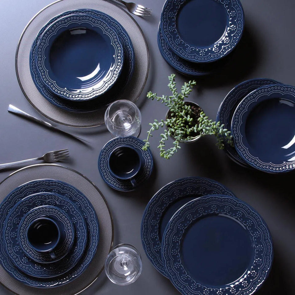 Conjunto 6 Pratos Rasos Madeleine Deep Blue Cerâmica 26CM Porto Brasil