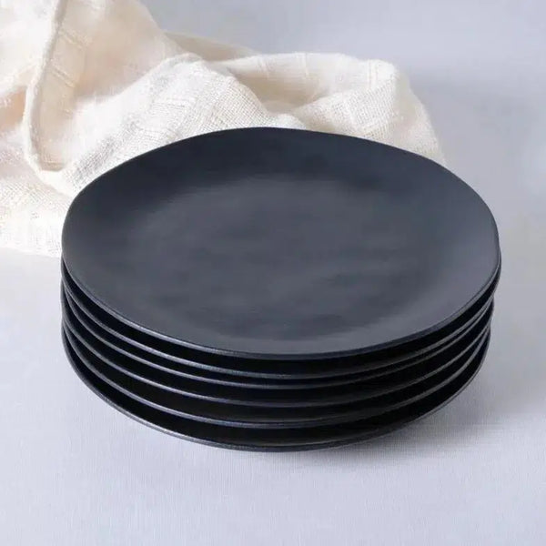 Conjunto 6 Pratos Rasos Stoneware Orgânico Preto Matte 26,5cm Porto Brasil