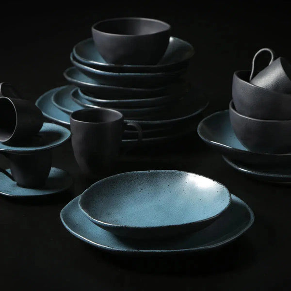 Conjunto 6 Pratos de Sobremesa Stoneware Orgânico Petroleum/Night Sky 19,5cm Porto Brasil