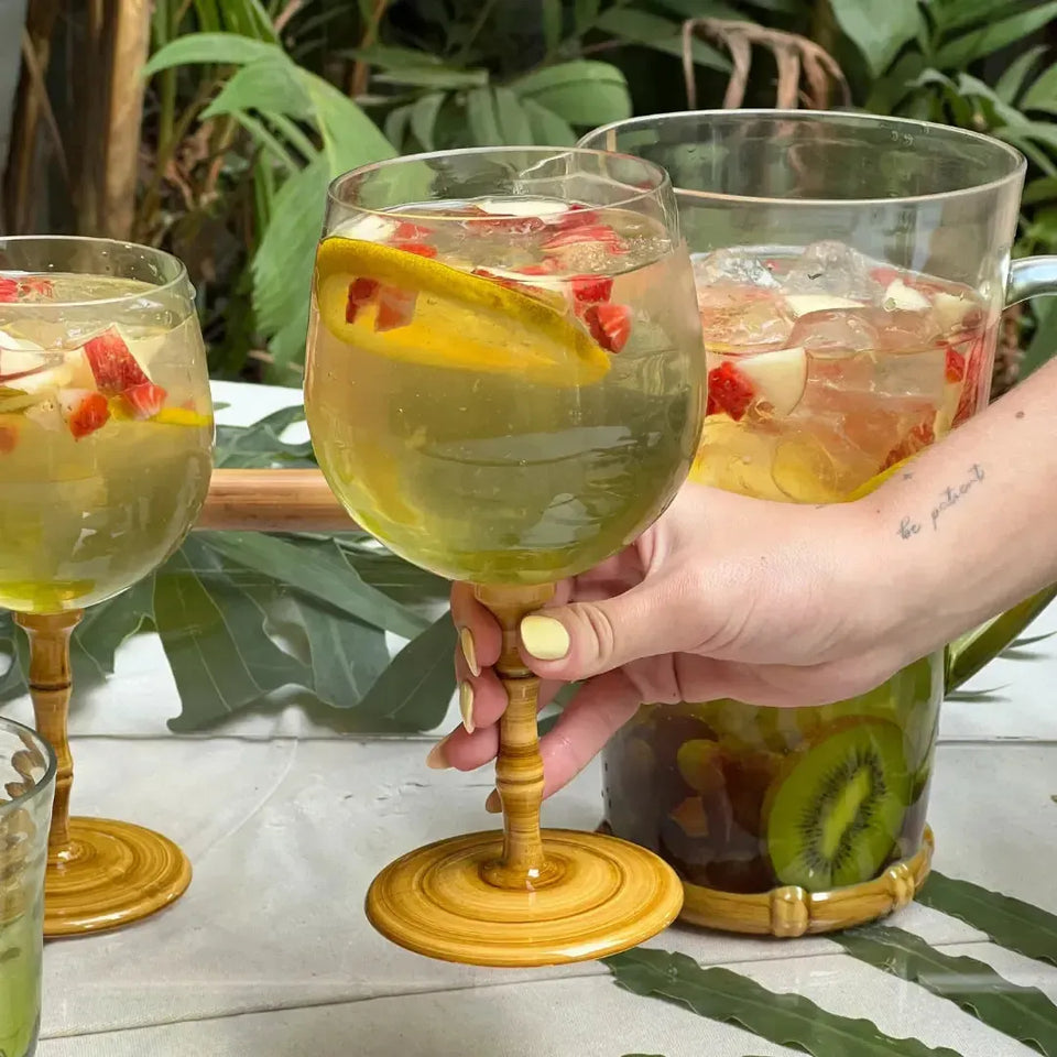 Conjunto 6 Taças Acrilico Verde com base Detalhe Formato Bambu 440ml