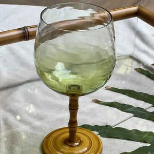 Conjunto 6 Taças Acrilico Verde com base Detalhe Formato Bambu 440ml