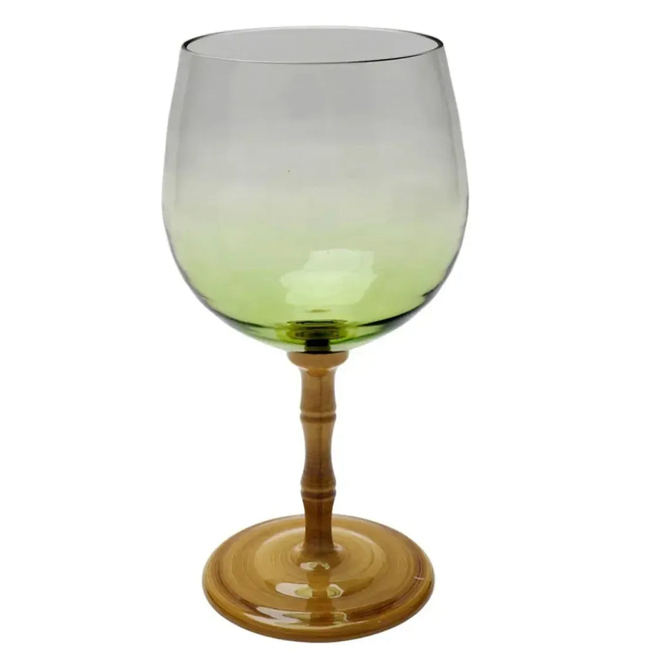 Conjunto 6 Taças Acrilico Verde com base Detalhe Formato Bambu 440ml