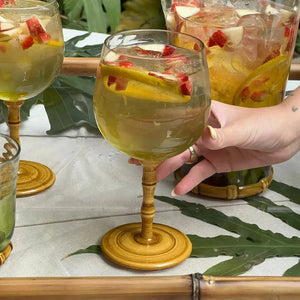 Conjunto 6 Taças Acrilico Verde com base Detalhe Formato Bambu 440ml