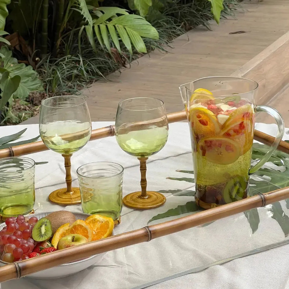 Conjunto 6 Taças Acrilico Verde com base Detalhe Formato Bambu 440ml