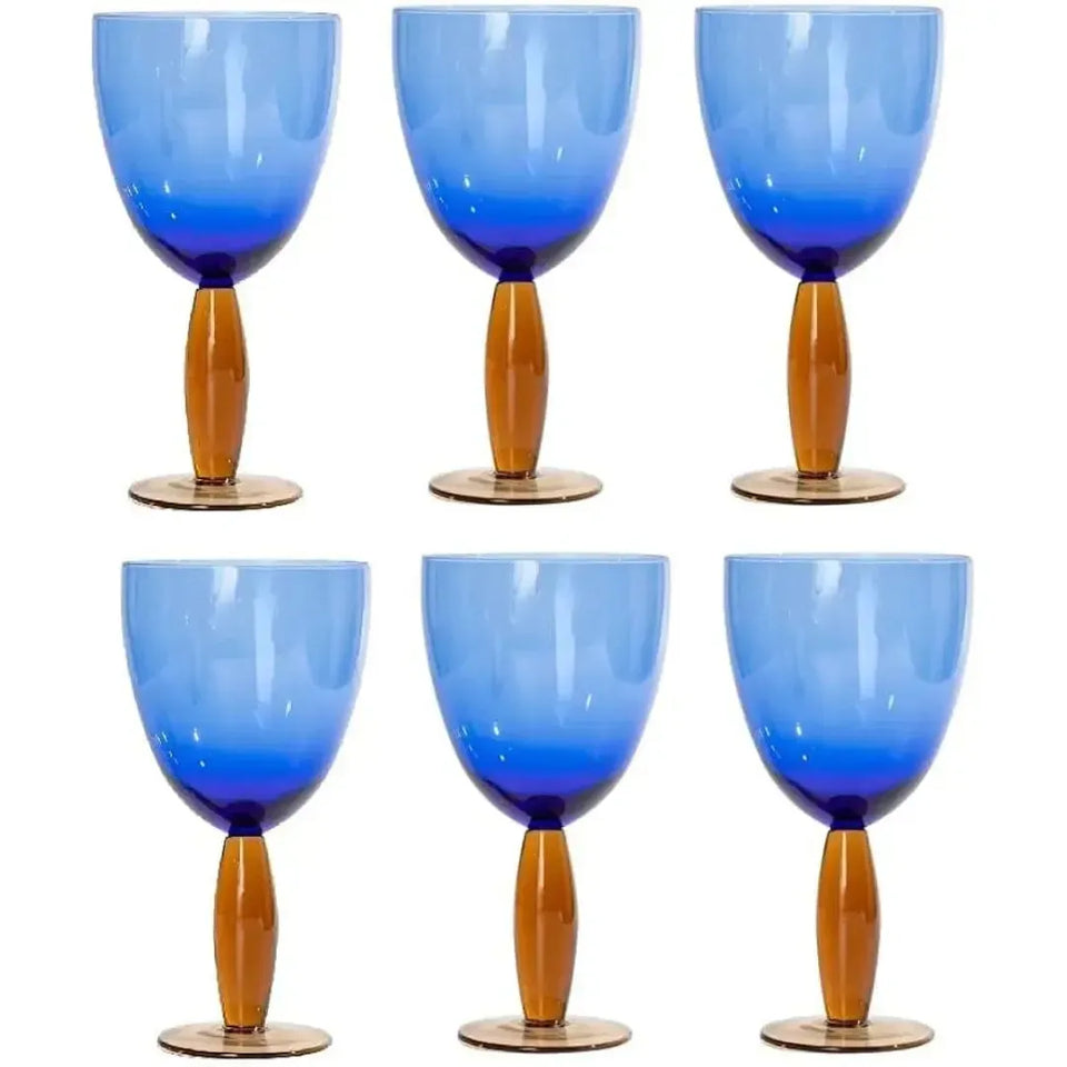 Conjunto 6 Taças Vidro Azul / Ambar Linha Refúgio 400ml