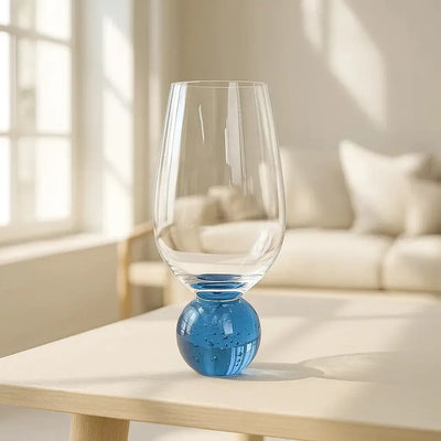 Conjunto 6 Taças Vidro Transparente base Esfera Azul Linha Sintonia 550ml