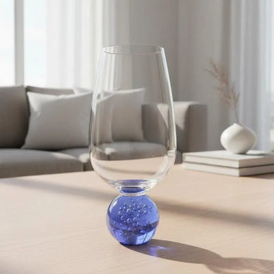 Conjunto 6 Taças Vidro Transparente base Esfera Azul Linha Sintonia 550ml