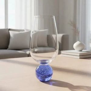 Conjunto 6 Taças Vidro Transparente base Esfera Azul Linha Sintonia 550ml