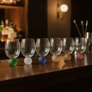 Conjunto 6 Taças Vidro Transparente base Esfera Colorido Linha Sintonia 450ml