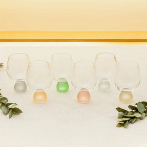 Conjunto 6 Taças Vidro Transparente base Esfera Colorido Linha Sintonia 450ml