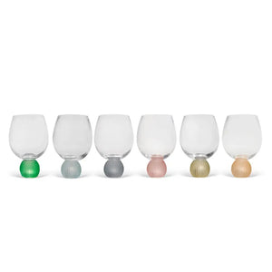 Conjunto 6 Taças Vidro Transparente base Esfera Colorido Linha Sintonia 450ml