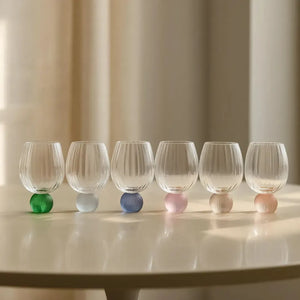 Conjunto 6 Taças Vidro Transparente base Esfera Colorido Linha Sintonia 450ml