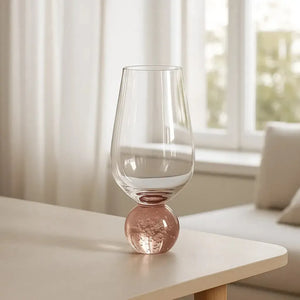 Conjunto 6 Taças Vidro Transparente base Esfera Rosa Linha Sintonia 550ml