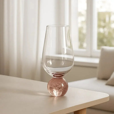 Conjunto 6 Taças Vidro Transparente base Esfera Rosa Linha Sintonia 550ml
