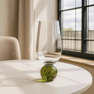 Conjunto 6 Taças Vidro Transparente base Esfera Verde Linha Sintonia 550ml