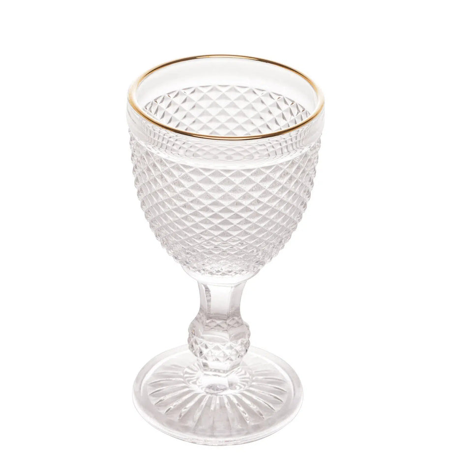 Conjunto 6 Taças p/ Água Vidro Bico de Jaca com Fio Dourado 300ml
